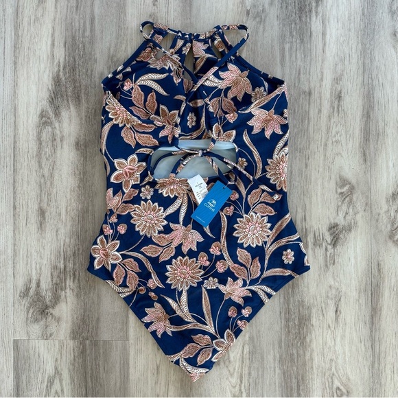 Cupshe Women’s Floral One Piece in Navy and Pink Large Bathing Suit Swimsuit - Picture 5 of 6
